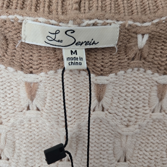 Les Serein Women's Cardigan Size M Cream and Brown Open Front Knit. NWT - Picture 3 of 9